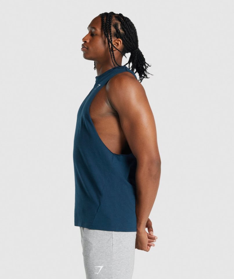 Men's Gymshark Critical 2.0 Drop Arm Tanks Navy | CA 7ND658